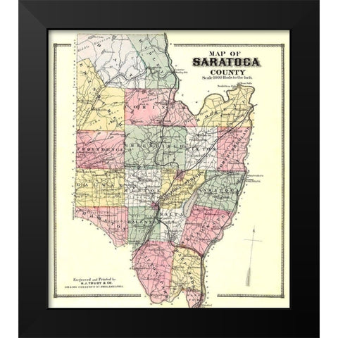 Saratoga New York - Burr 1866 Black Modern Wood Framed Art Print by Burr