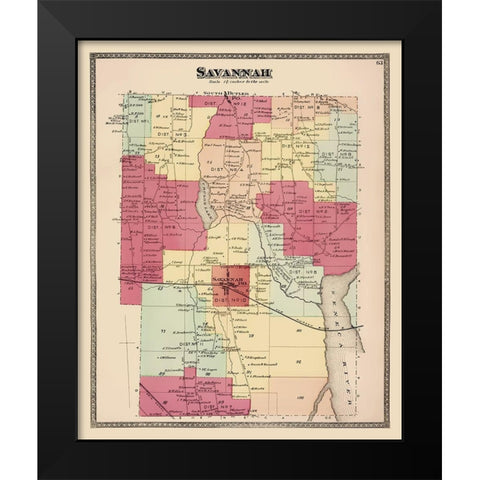 Savannah New York Landowner - Beers 1874 Black Modern Wood Framed Art Print by Beers