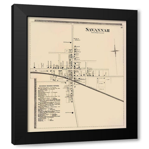 Savannah City New York Landowner - Beers 1874 Black Modern Wood Framed Art Print by Beers