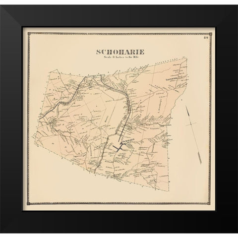 Schoharie New York Landowner - Stone 1866 Black Modern Wood Framed Art Print by Stone