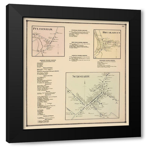 Schoharie Breakabeen Fultonham New York Landowner Black Modern Wood Framed Art Print with Double Matting by Beers