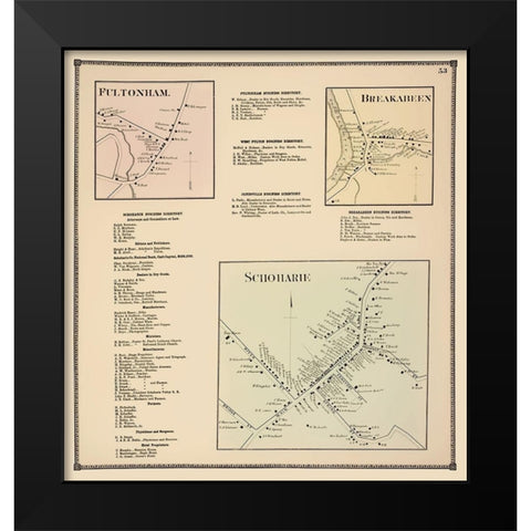 Schoharie Breakabeen Fultonham New York Landowner Black Modern Wood Framed Art Print by Beers