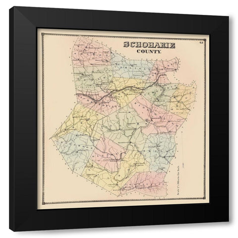 Schoharie New York - Burr 1866 Black Modern Wood Framed Art Print by Burr