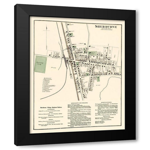 Sherburne New York - Nichols 1875 Black Modern Wood Framed Art Print with Double Matting by Nichols