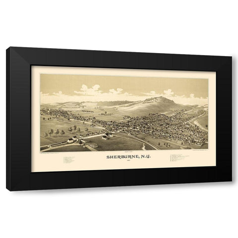 Sherburne New York - Burleigh 1887  Black Modern Wood Framed Art Print with Double Matting by Burleigh