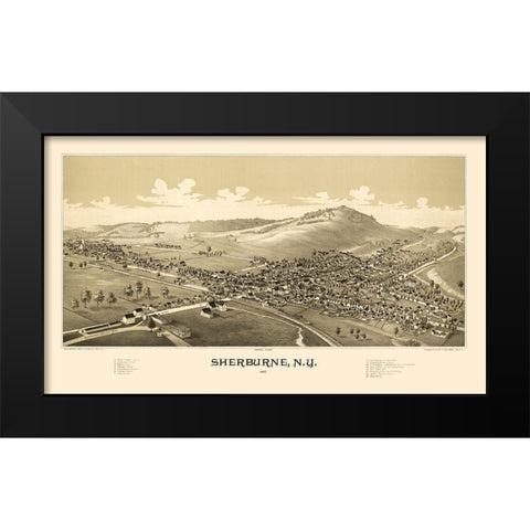 Sherburne New York - Burleigh 1887  Black Modern Wood Framed Art Print by Burleigh