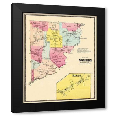 Somers New York Landowner - Beers 1868 Black Modern Wood Framed Art Print with Double Matting by Beers