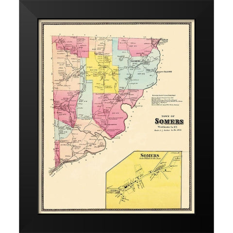 Somers New York Landowner - Beers 1868 Black Modern Wood Framed Art Print by Beers