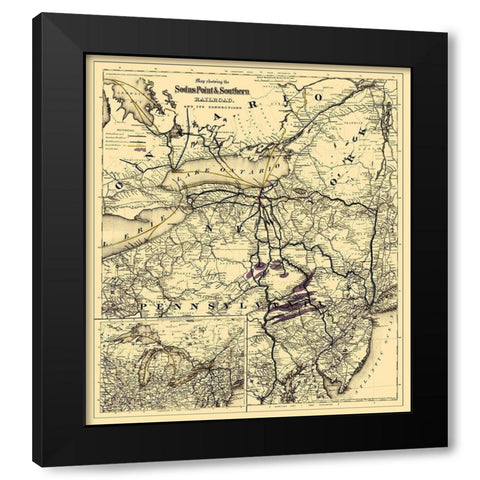 Sodus Point and Southern Railroad - Colton 1872 Black Modern Wood Framed Art Print with Double Matting by Colton
