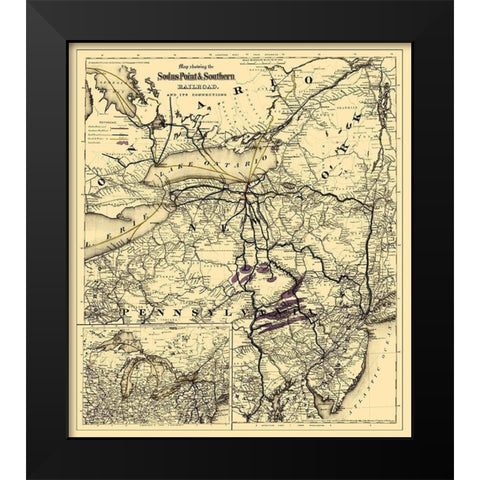Sodus Point and Southern Railroad - Colton 1872 Black Modern Wood Framed Art Print by Colton