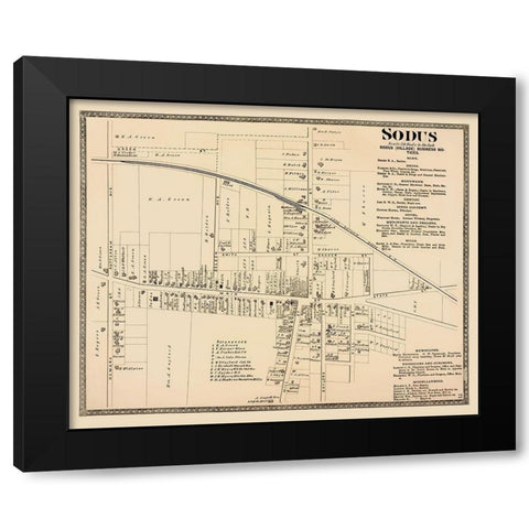 Sodus New York Landowner - Beers 1874 Black Modern Wood Framed Art Print with Double Matting by Beers