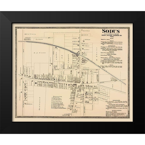 Sodus New York Landowner - Beers 1874 Black Modern Wood Framed Art Print by Beers