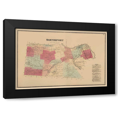 Southport New York - Beers 1869 Black Modern Wood Framed Art Print by Beers