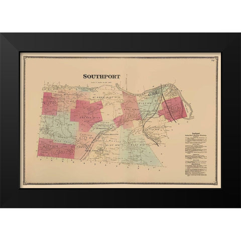 Southport New York - Beers 1869 Black Modern Wood Framed Art Print by Beers