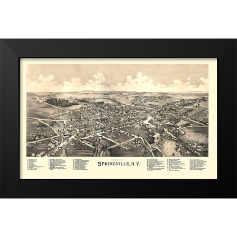Springville New York - Burleigh 1892  Black Modern Wood Framed Art Print by Burleigh