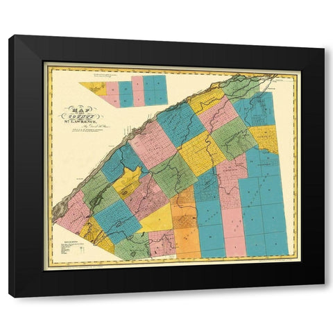 St. Lawrence New York - Burr 1829 Black Modern Wood Framed Art Print with Double Matting by Burr