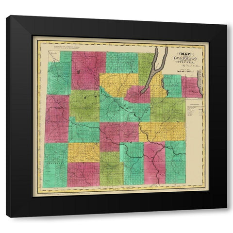 Steuben New York Landowner - Burr 1829 Black Modern Wood Framed Art Print with Double Matting by Burr