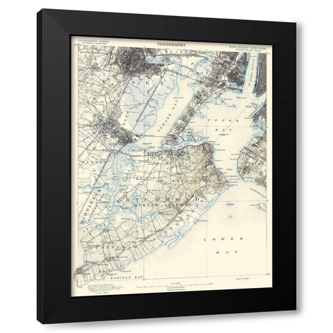 Staten Island New York New Jersey Sheet Black Modern Wood Framed Art Print by USGS