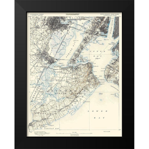 Staten Island New York New Jersey Sheet Black Modern Wood Framed Art Print by USGS
