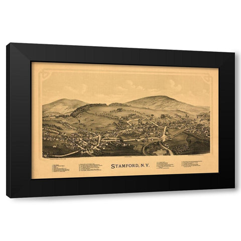 Stamford New York - Burleigh 1890  Black Modern Wood Framed Art Print by Burleigh