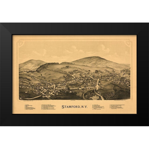 Stamford New York - Burleigh 1890  Black Modern Wood Framed Art Print by Burleigh