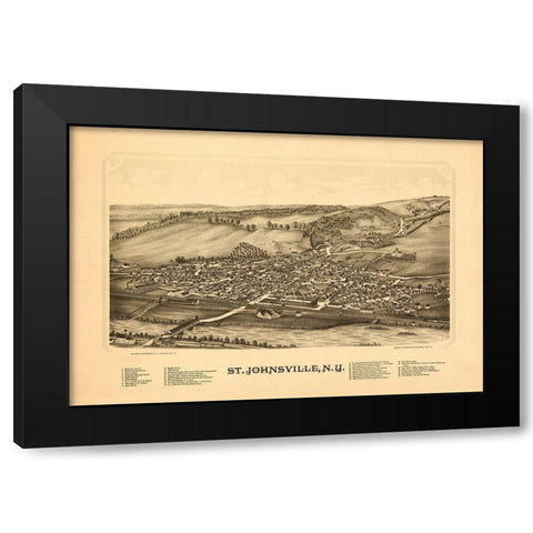 Saint Johnsonville New York - Burleigh 1890  Black Modern Wood Framed Art Print by Burleigh