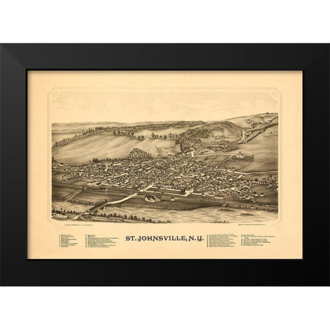 Saint Johnsonville New York - Burleigh 1890  Black Modern Wood Framed Art Print by Burleigh