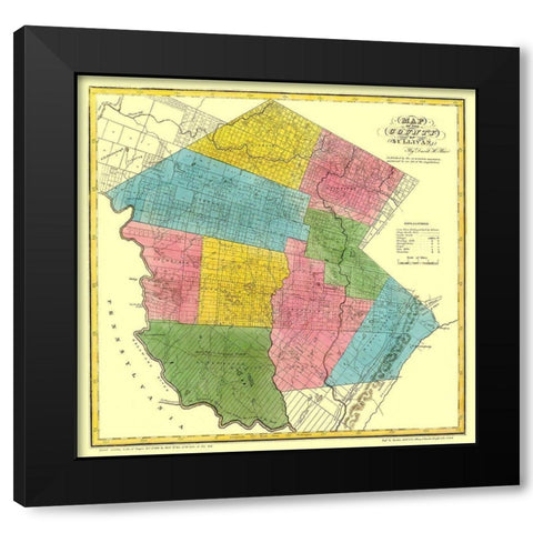Sullivan New York Landowner - Burr 1829 Black Modern Wood Framed Art Print by Burr