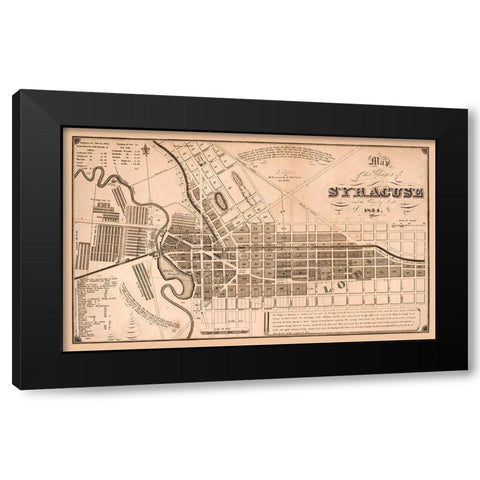 Syracuse New York - Clarke 1834  Black Modern Wood Framed Art Print with Double Matting by Clarke