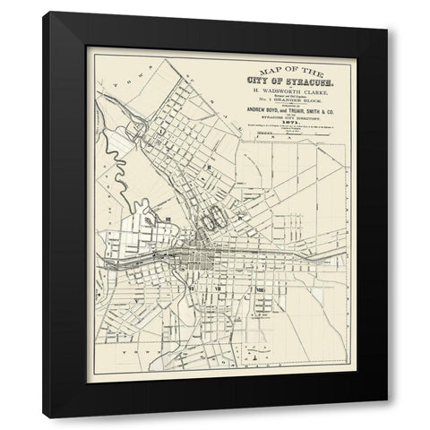 Syracuse New York - Clarke 1871  Black Modern Wood Framed Art Print by Clarke
