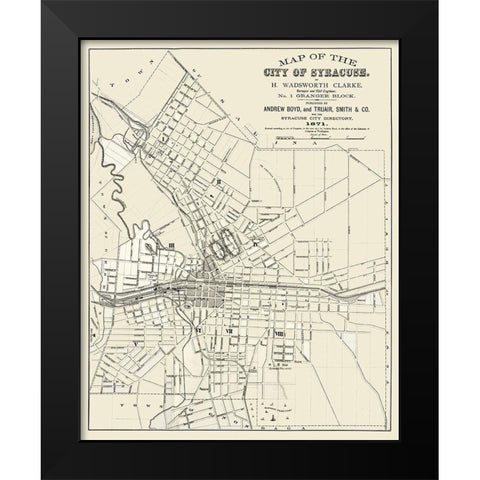 Syracuse New York - Clarke 1871  Black Modern Wood Framed Art Print by Clarke
