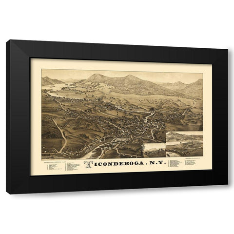 Ticonderoga City New York - Beck 1884 Black Modern Wood Framed Art Print by Beck