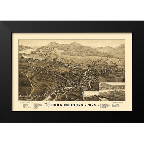 Ticonderoga City New York - Beck 1884 Black Modern Wood Framed Art Print by Beck