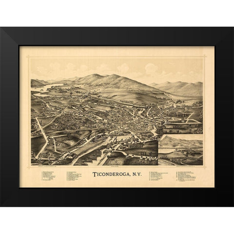 Ticonderoga New York - Burleigh 1891  Black Modern Wood Framed Art Print by Adkins