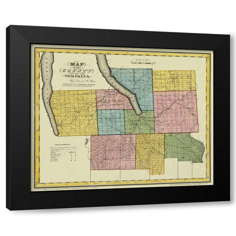 Tompkins New York - Burr 1829 Black Modern Wood Framed Art Print by Burr