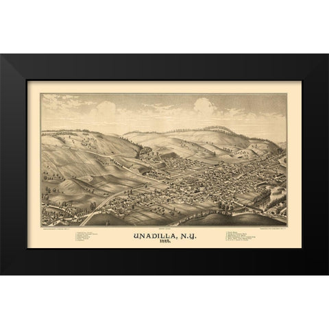Unadilla New York - Burleigh 1887  Black Modern Wood Framed Art Print by Burleigh