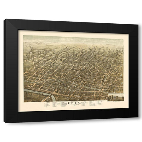 Utica New York - Brosius 1873 Black Modern Wood Framed Art Print with Double Matting by Brosius