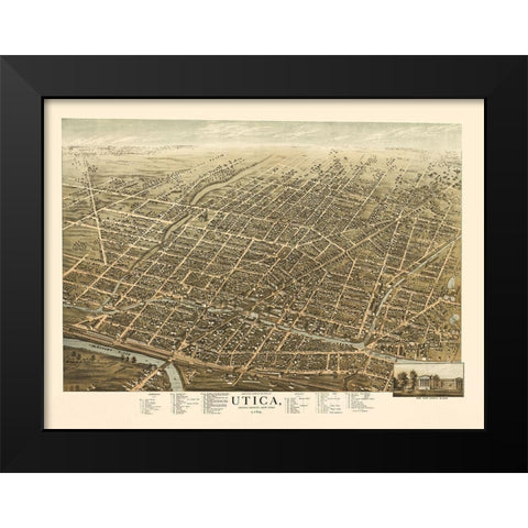 Utica New York - Brosius 1873 Black Modern Wood Framed Art Print by Brosius