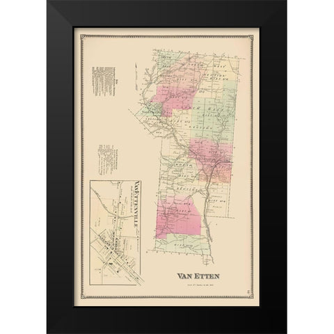 Van Etten New York Landowner - Beers 1869 Black Modern Wood Framed Art Print by Beers