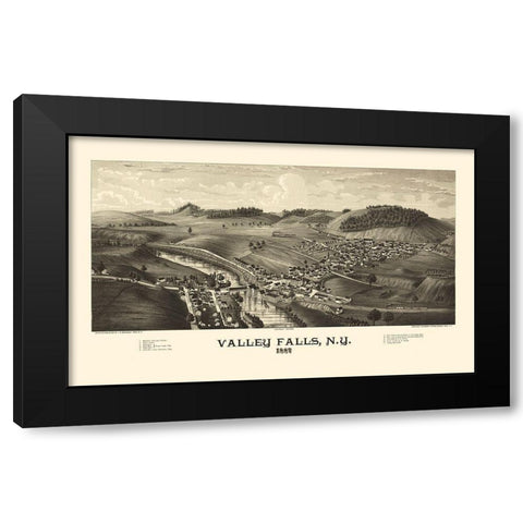 Valley Falls New York - Burleigh 1887  Black Modern Wood Framed Art Print with Double Matting by Burleigh