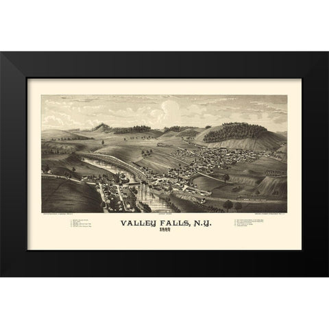 Valley Falls New York - Burleigh 1887  Black Modern Wood Framed Art Print by Burleigh