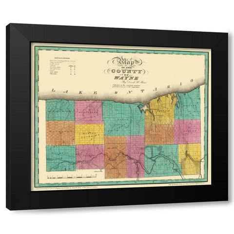 Wayne New York - Burr 1829 Black Modern Wood Framed Art Print with Double Matting by Burr