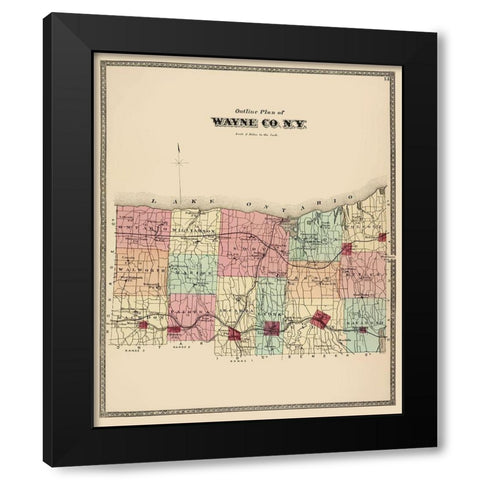Wayne New York - Beers 1875 Black Modern Wood Framed Art Print with Double Matting by Beers