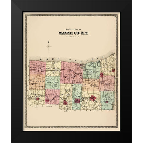 Wayne New York - Beers 1875 Black Modern Wood Framed Art Print by Beers