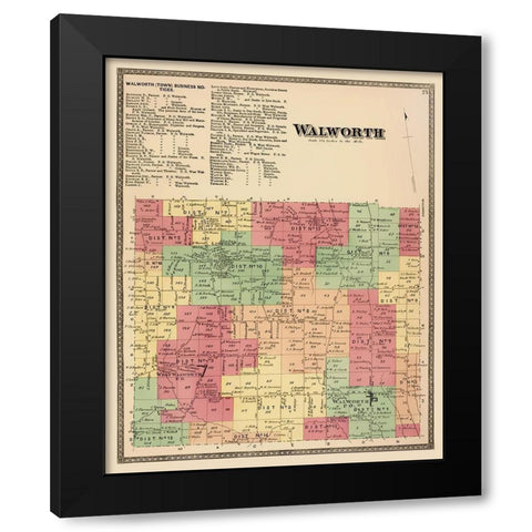 Walworth New York Landowner - Beers 1874 Black Modern Wood Framed Art Print with Double Matting by Beers