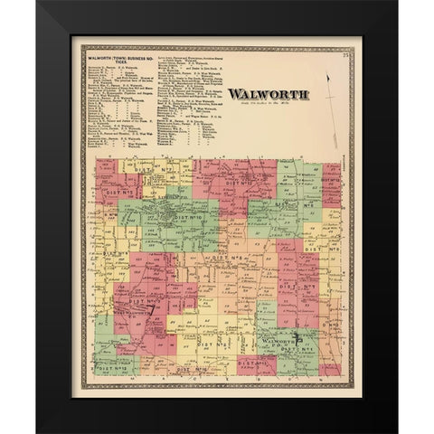 Walworth New York Landowner - Beers 1874 Black Modern Wood Framed Art Print by Beers