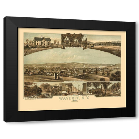 Waverly New York - Moray 1881  Black Modern Wood Framed Art Print with Double Matting by Moray