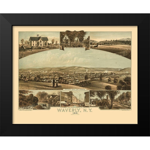 Waverly New York - Moray 1881  Black Modern Wood Framed Art Print by Moray