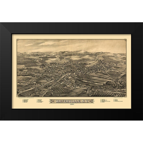 Waterville New York - Burleigh 1885  Black Modern Wood Framed Art Print by Burleigh
