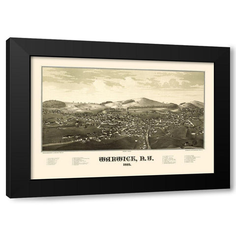 Warwick New York - Burleigh 1887  Black Modern Wood Framed Art Print with Double Matting by Burleigh